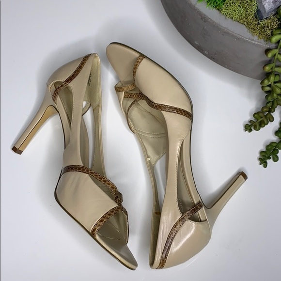 Nine West Cut Out Faux Croc Detail open toe heels neutral 8 - Picture 4 of 8